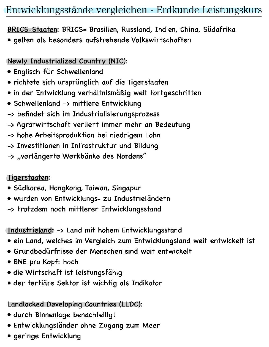 Vergleich der BRICS-Staaten und Entwicklungsstände