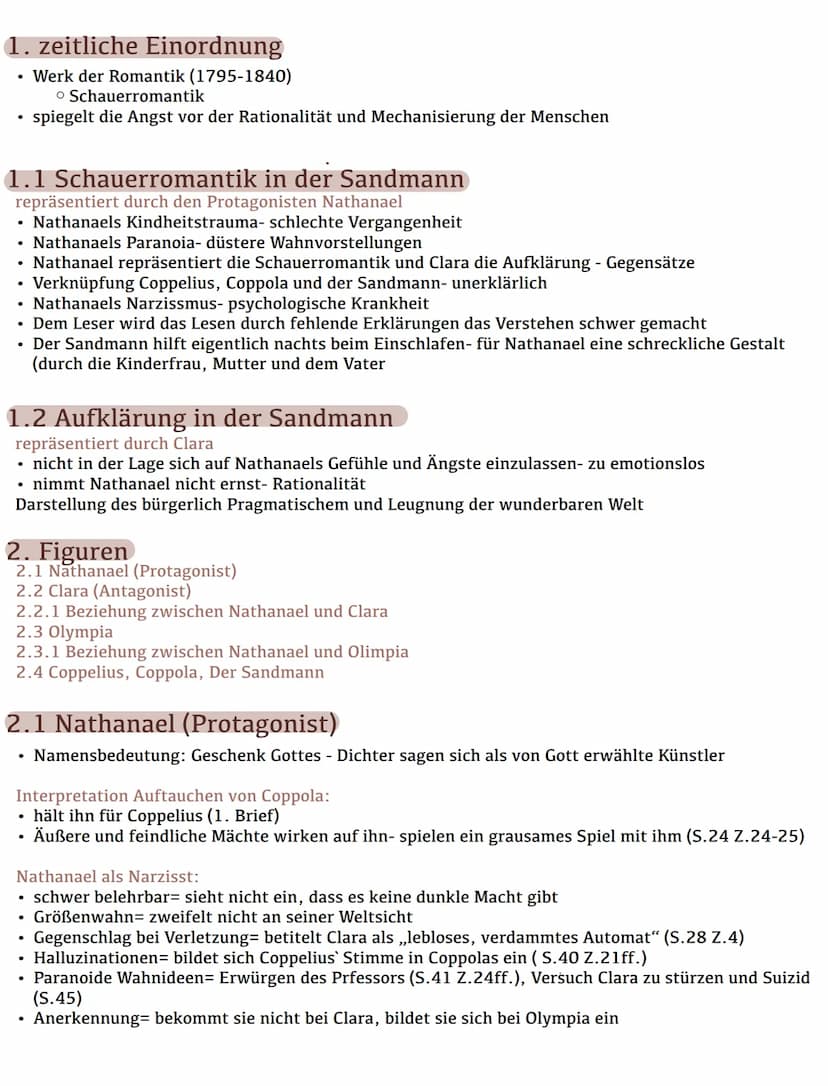 Ein Fach
Deutsch
G
Schöningh
E.T.A. Hoffmann
Der
Sandmann 1. zeitliche Einordnung
• Werk der Romantik (1795-1840)
• Schauerromantik
spiegelt