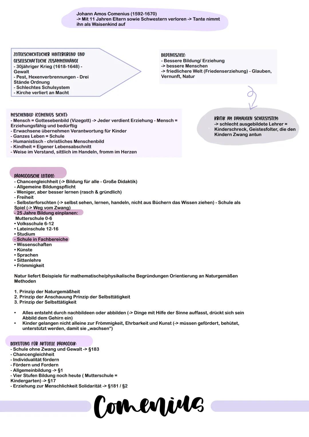 Johann Amos Comenius (1592-1670)
-> Mit 11 Jahren Eltern sowie Schwestern verloren -> Tante nimmt
ihn als Waisenkind auf

ZEITGESCHICHTLICHE