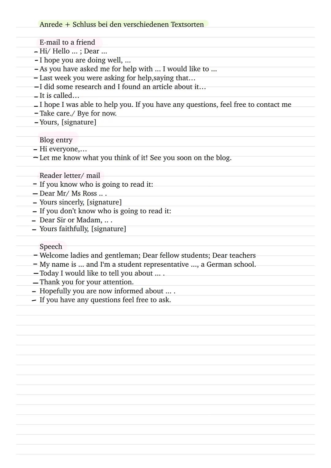 Mediation
Englisch
- not a word by word translation
✓ only most important pieces of information
✓ stay neutral
x do not ramble/ stray away f