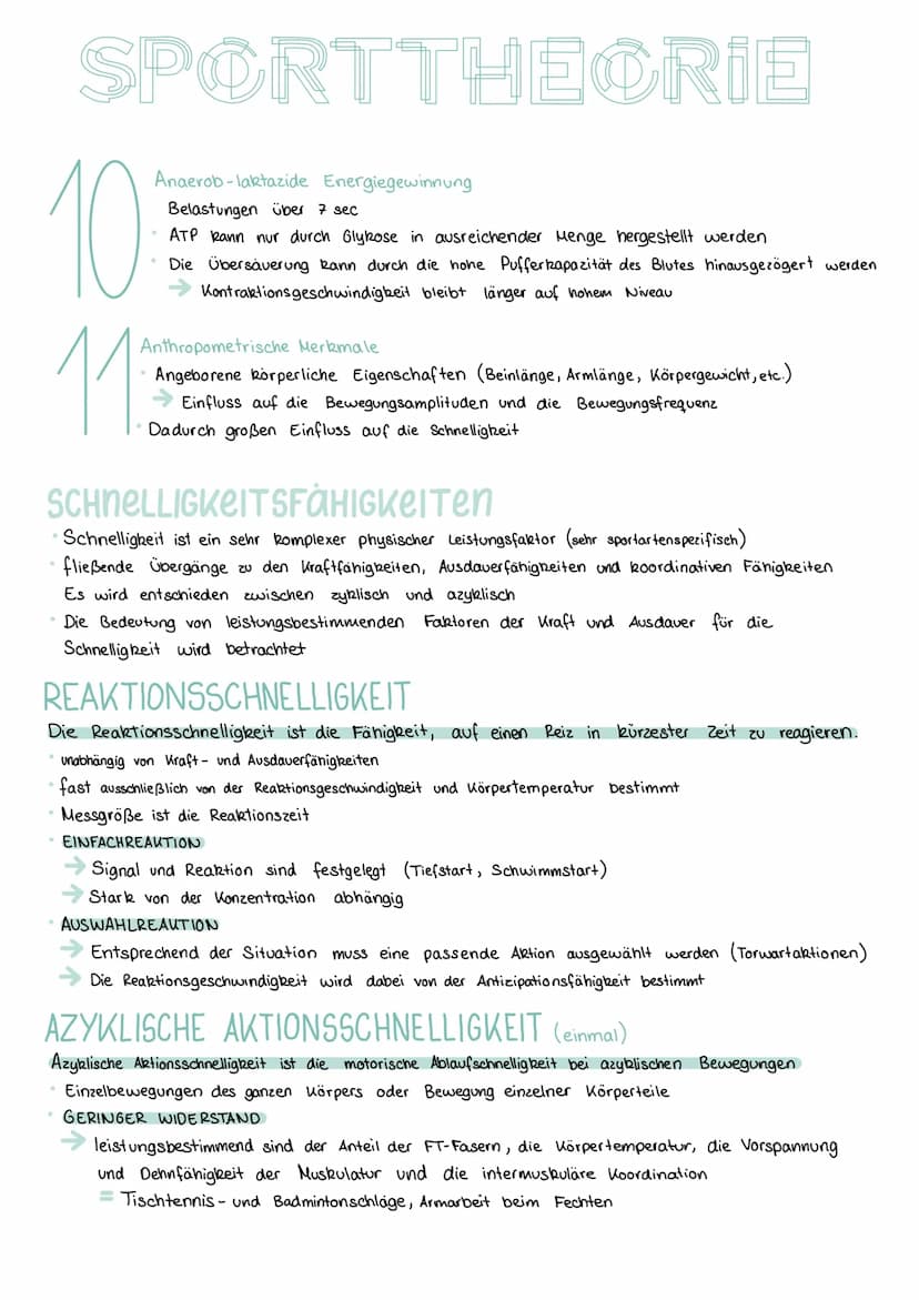 SPORTTHEORIE
SCHNELLIGKEIT:
Schnelligkeit ist die Fähigkeit des Nerv - Muskel-Systems, motorische Aktionen in einem
unter den gegebenen Bedi