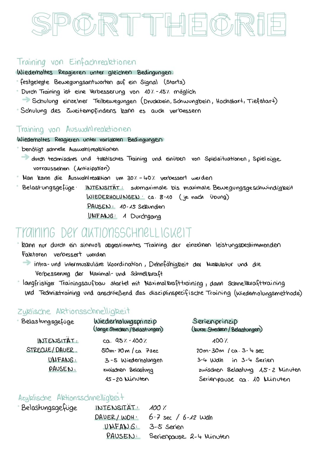 SPORTTHEORIE
SCHNELLIGKEIT:
Schnelligkeit ist die Fähigkeit des Nerv - Muskel-Systems, motorische Aktionen in einem
unter den gegebenen Bedi
