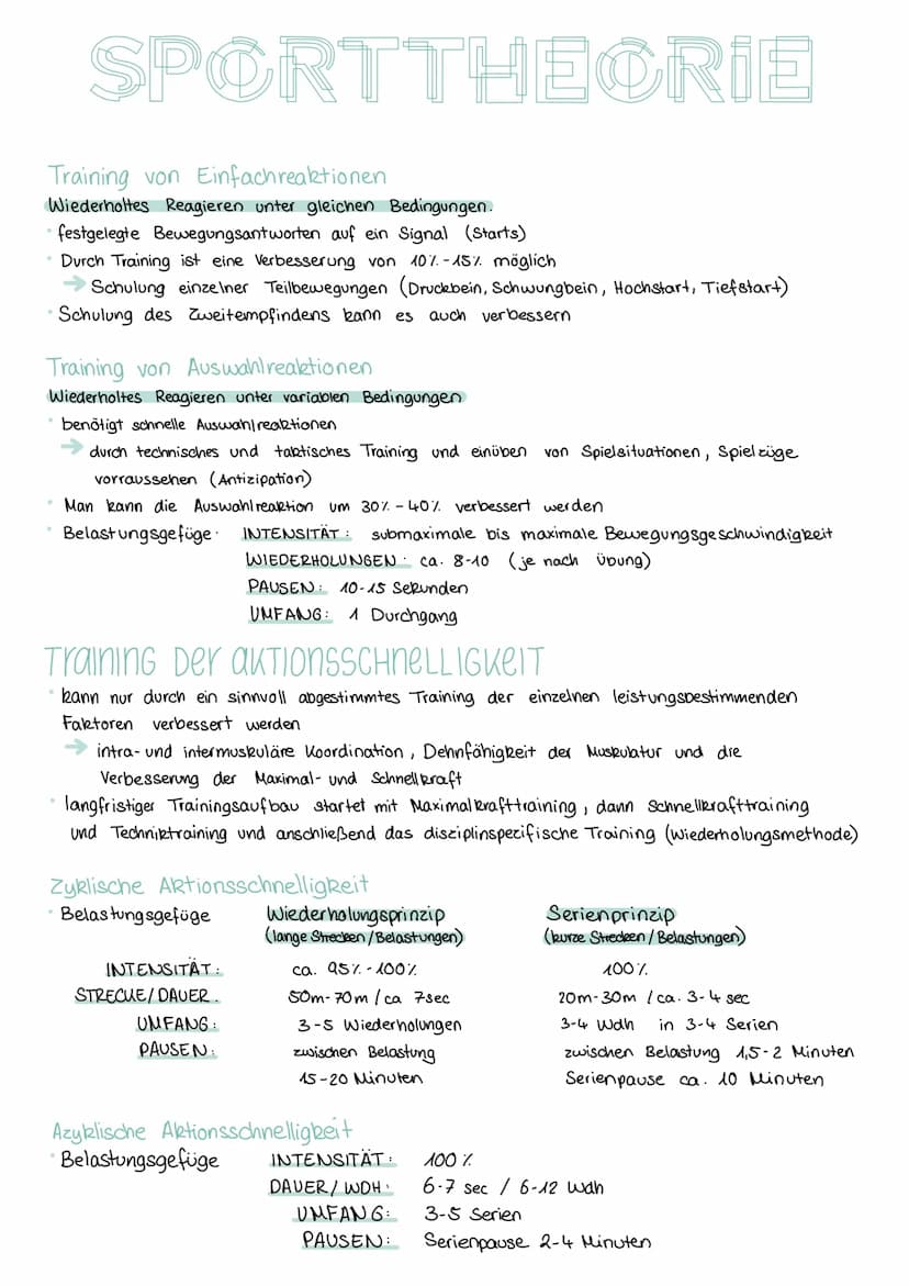 SPORTTHEORIE
SCHNELLIGKEIT:
Schnelligkeit ist die Fähigkeit des Nerv - Muskel-Systems, motorische Aktionen in einem
unter den gegebenen Bedi