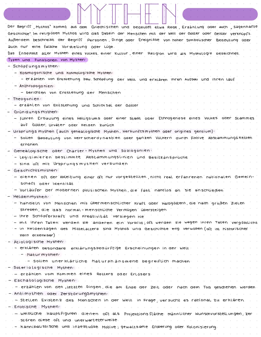 MYTHEN
Der Begriff Mythos kommt aus dem Griechischen und bedeutet etwa Rede, Erzählung oder auch sagenhafte
Geschichte". Im religiösen Mytho