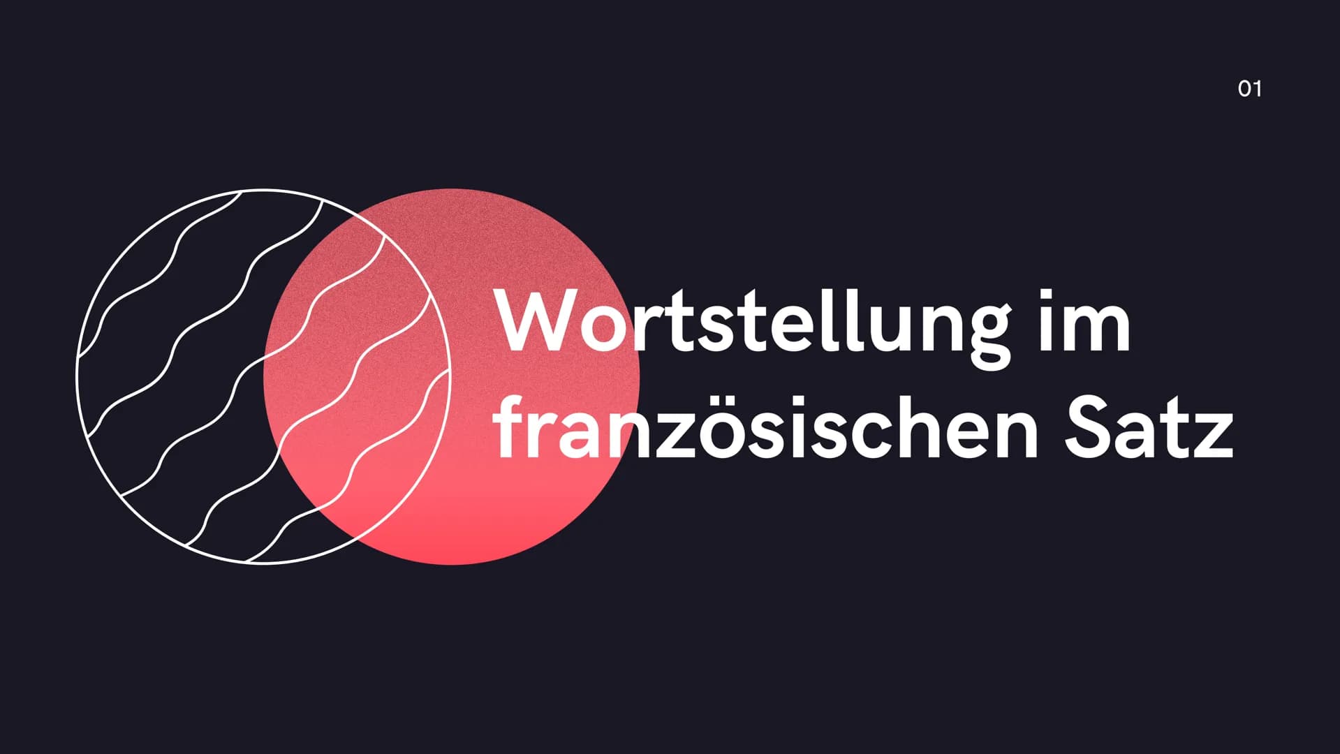 Wortstellung im
französischen Satz
01 Verschiedene
Arten
●
Aussagesätze
Verneinungen
Fragesätze
02 WORTSTELLUNG-AUSSAGESATZ
03 WORTSTELLUNG-