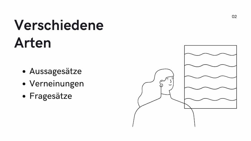 Wortstellung im
französischen Satz
01 Verschiedene
Arten
●
Aussagesätze
Verneinungen
Fragesätze
02 WORTSTELLUNG-AUSSAGESATZ
03 WORTSTELLUNG-