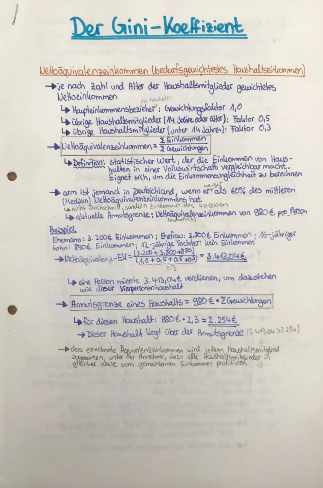 1
Der Gini-Koeffizient
Nettoäquivalenzeinkommen (bedarfsgewichtestes Haushaltseinkommen)
je nach Zahl und Alter der Haushaltsmitglieder gewi