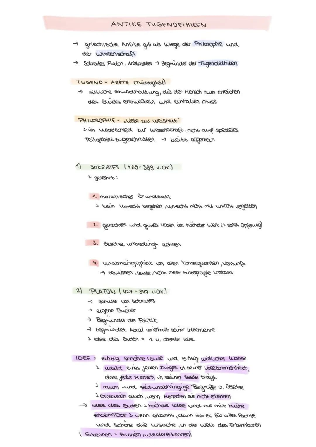 → griechische Antike gilt als wiege der Philosophie und
der wissenschaft
→ Sokrates, Platon, Aristoteles → Begründer der Tugendethiken
ANTIK