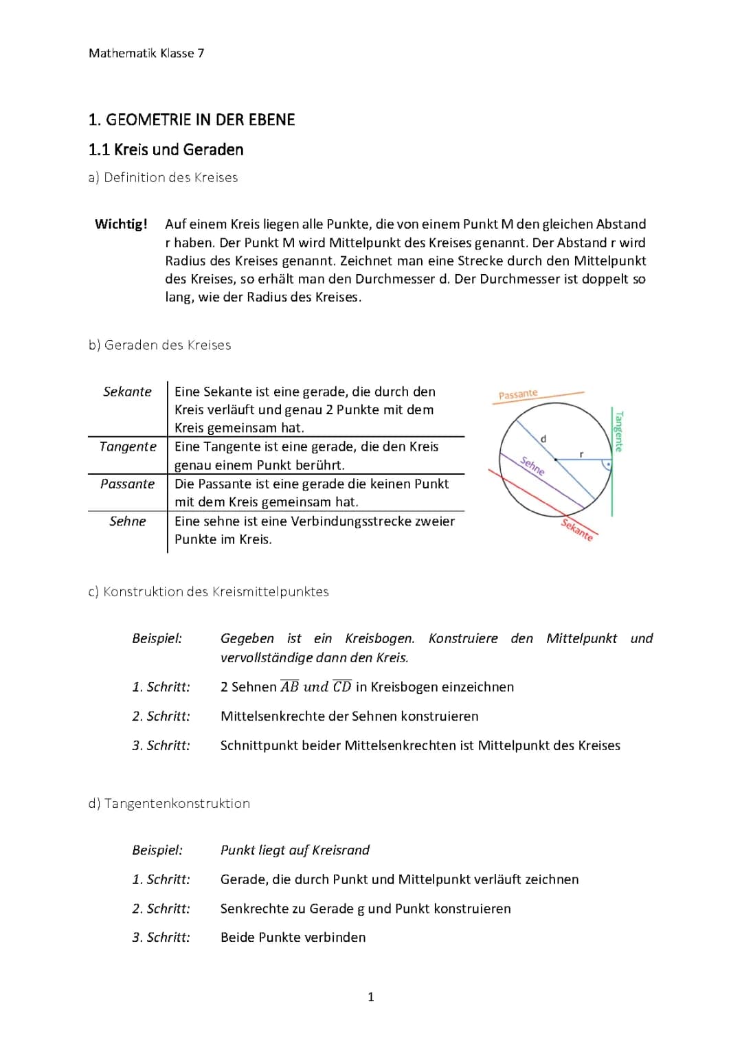 Zusammenfassung Schuljahr Klasse 7 Mathematik