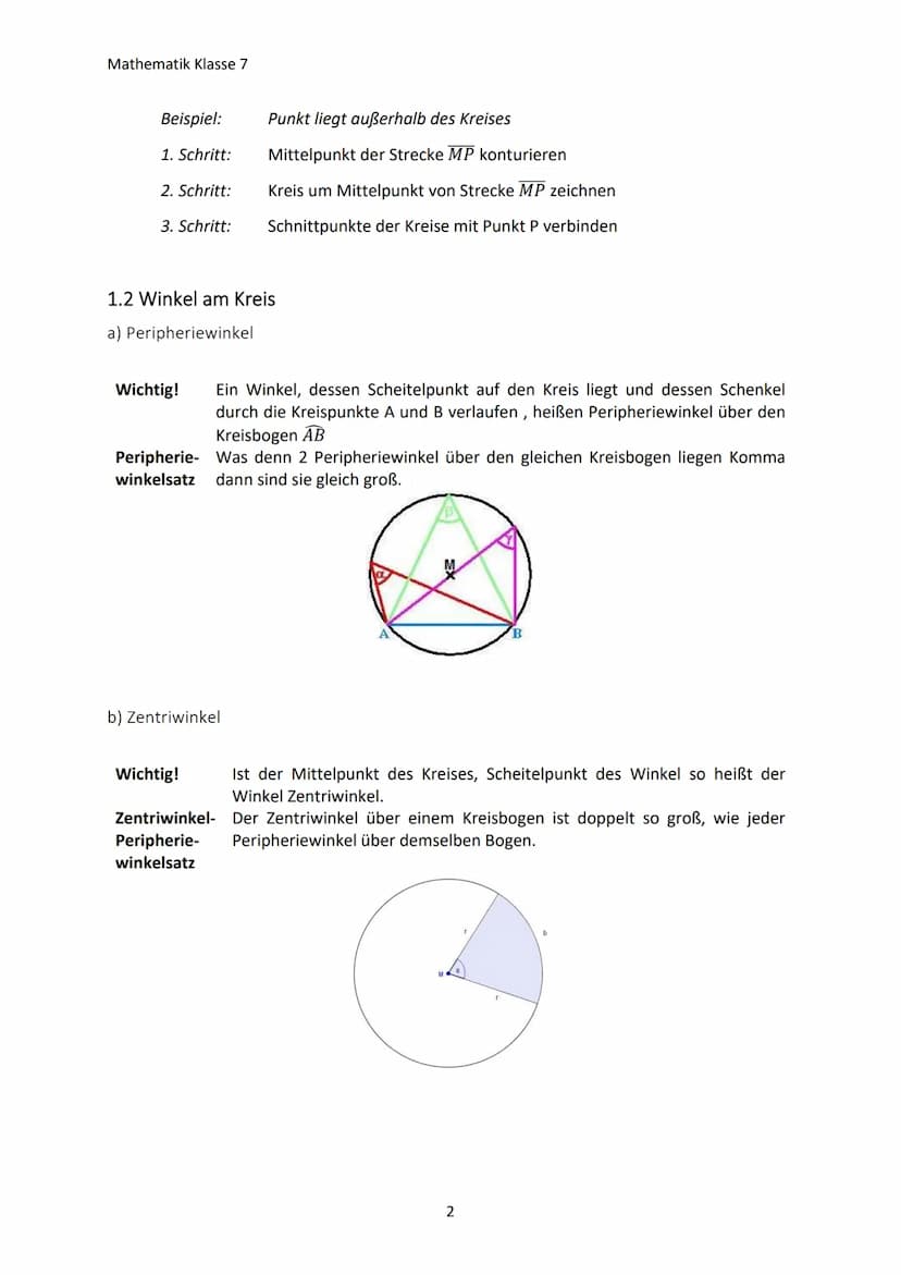 Mathematik Klasse 7
1. GEOMETRIE IN DER EBENE
1.1 Kreis und Geraden
a) Definition des Kreises
Wichtig! Auf einem Kreis liegen alle Punkte, d