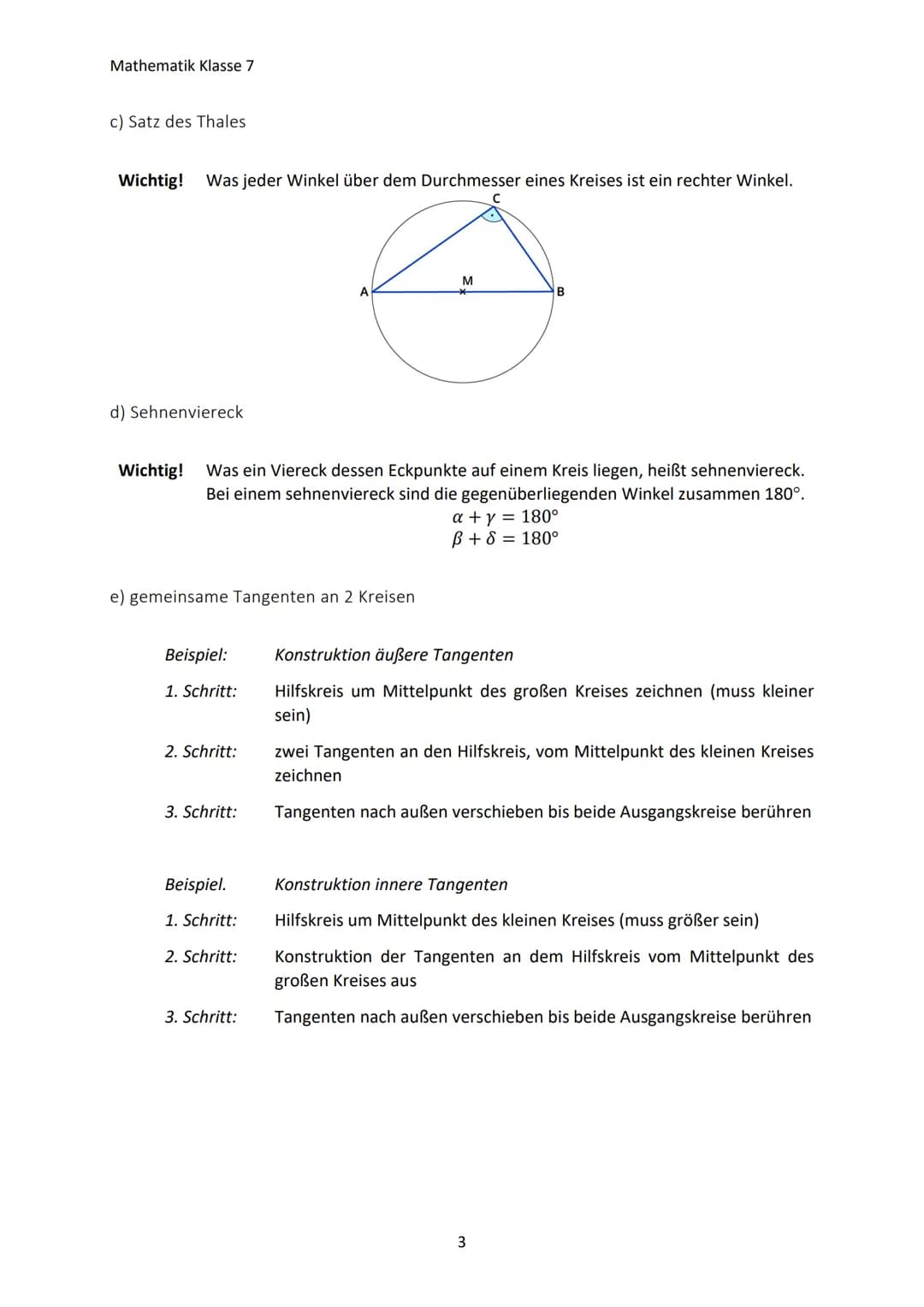 Mathematik Klasse 7
1. GEOMETRIE IN DER EBENE
1.1 Kreis und Geraden
a) Definition des Kreises
Wichtig! Auf einem Kreis liegen alle Punkte, d