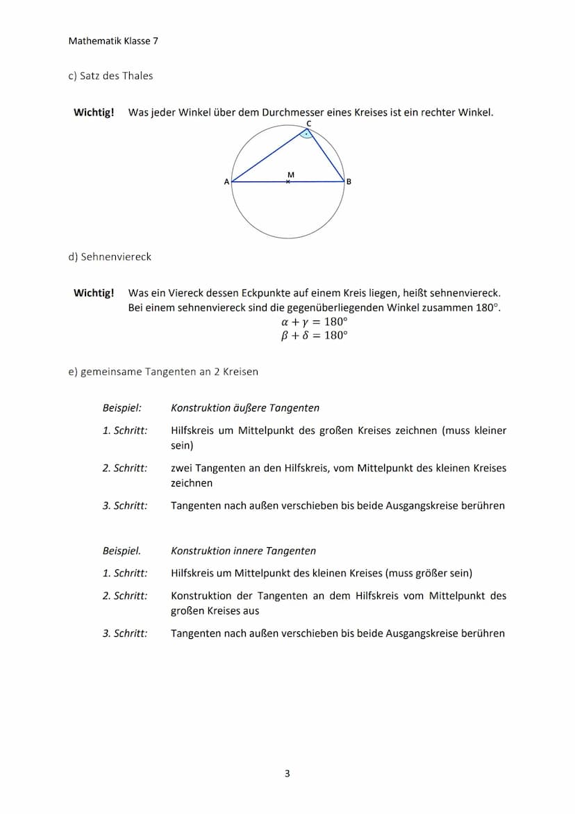 Mathematik Klasse 7
1. GEOMETRIE IN DER EBENE
1.1 Kreis und Geraden
a) Definition des Kreises
Wichtig! Auf einem Kreis liegen alle Punkte, d
