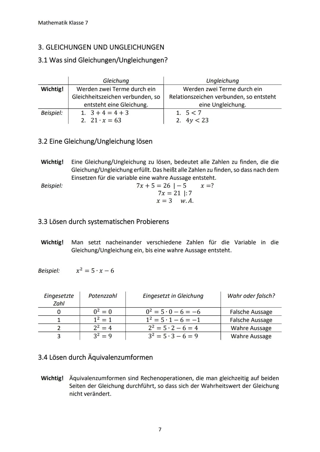 Mathematik Klasse 7
1. GEOMETRIE IN DER EBENE
1.1 Kreis und Geraden
a) Definition des Kreises
Wichtig! Auf einem Kreis liegen alle Punkte, d