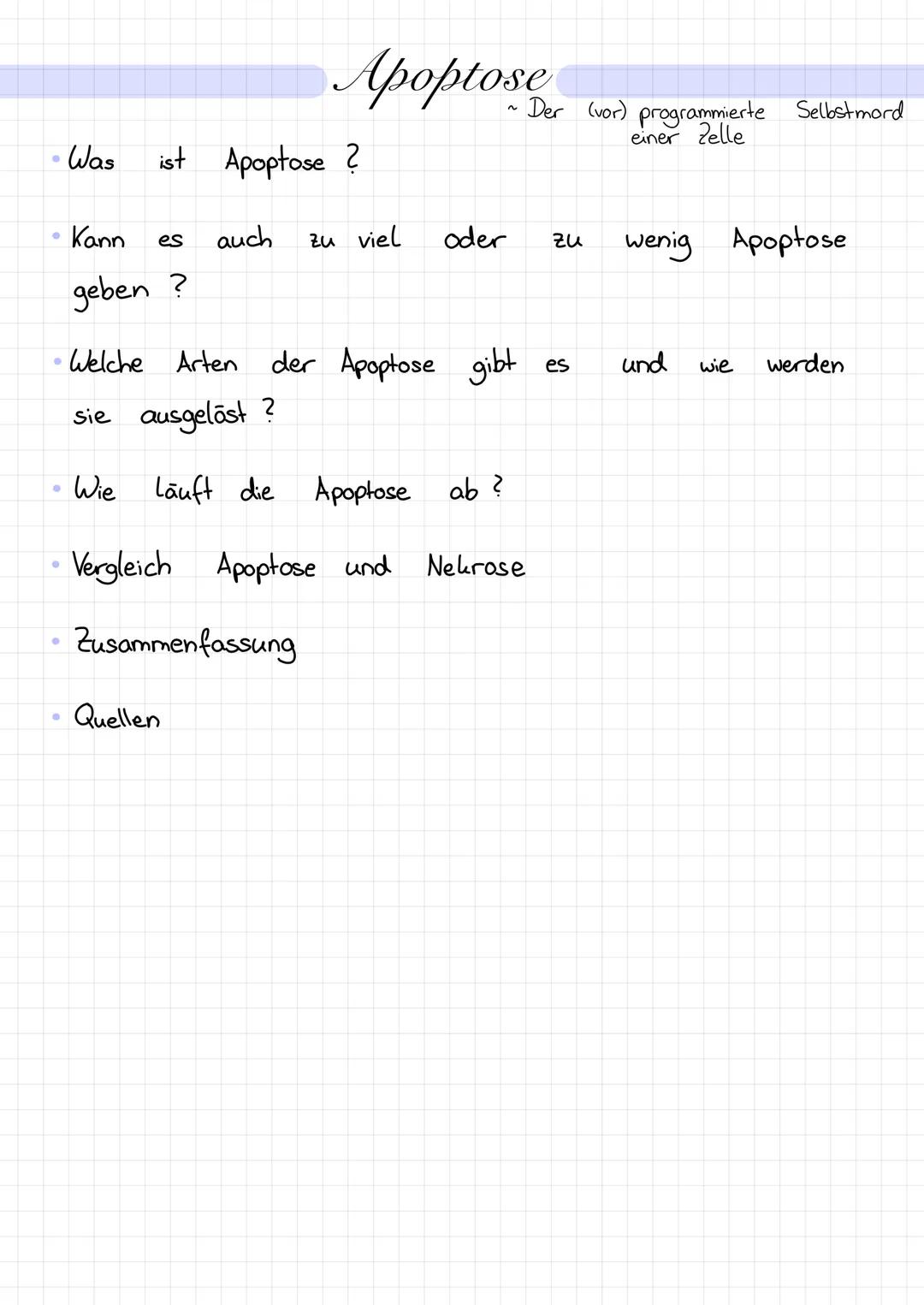 •
●
Was
●
ist Apoptose ?
Kann
es
geben ?
auch
Apoptose Der (vor) programmierte Selbstmord
einer Zelle
• Wie läuft die Apoptose
Vergleich Apo
