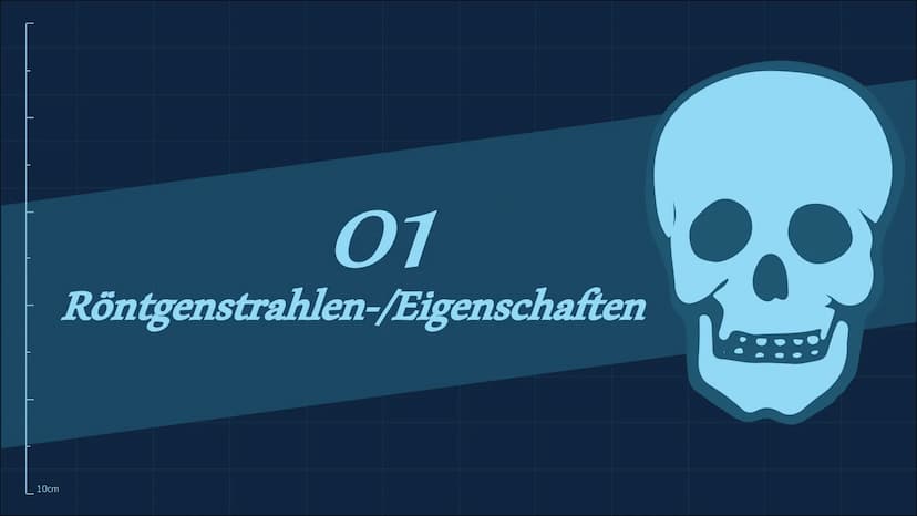 Röntgenstrahlung
10cm
n 01
02
Röntgenstrahlen-/Eigenschaften Entdeckung-/Entstehung
10cm
Themen
03
Verwendungen
04
05
Gefahren Zusammenfassu