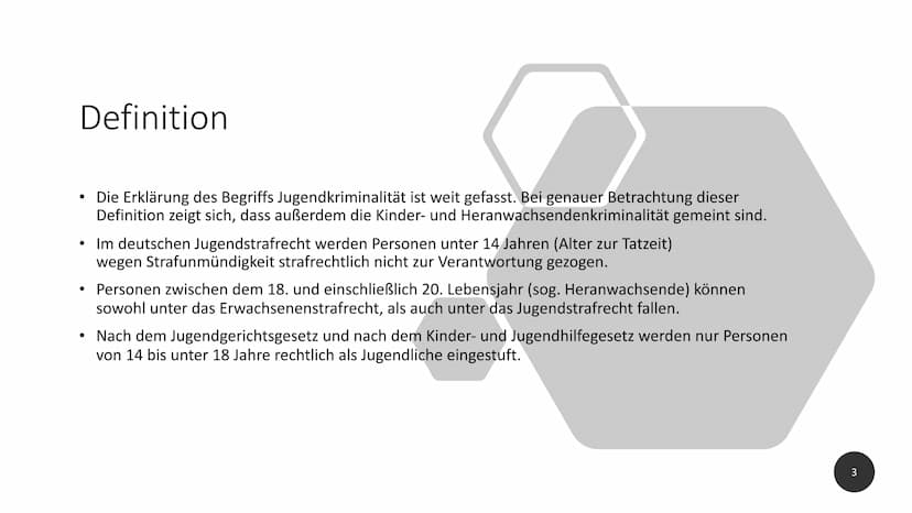 Jugendkriminalität
1 1 Definition
Die Erklärung des Begriffs Jugendkriminalität ist weit gefasst. Bei genauer
Betrachtung dieser Definition 