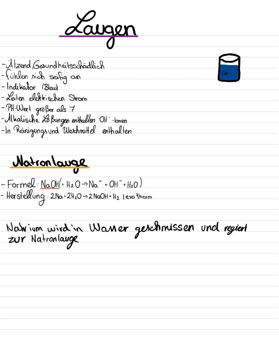 Säuren
-Schmecken saver
- Indikator (Rot)
-Reagieren mit Kalk + unedlen Metallen.
-Leiten den elektrischen Strom.
-PH-Wert kleiner als 7
-Sa