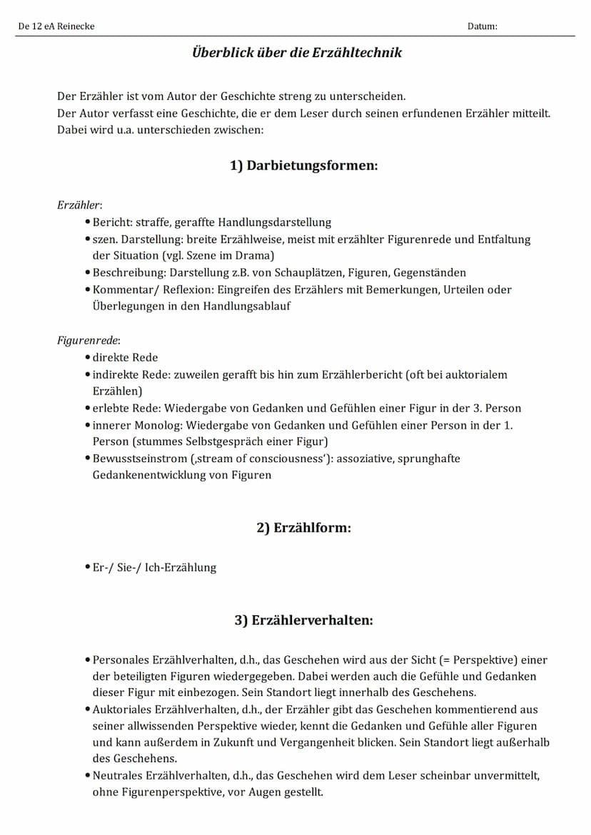 Erzähltext
analyse
11.10.2021 De 12 eA Reinecke
Erzähler:
Der Erzähler ist vom Autor der Geschichte streng zu unterscheiden.
Der Autor verfa