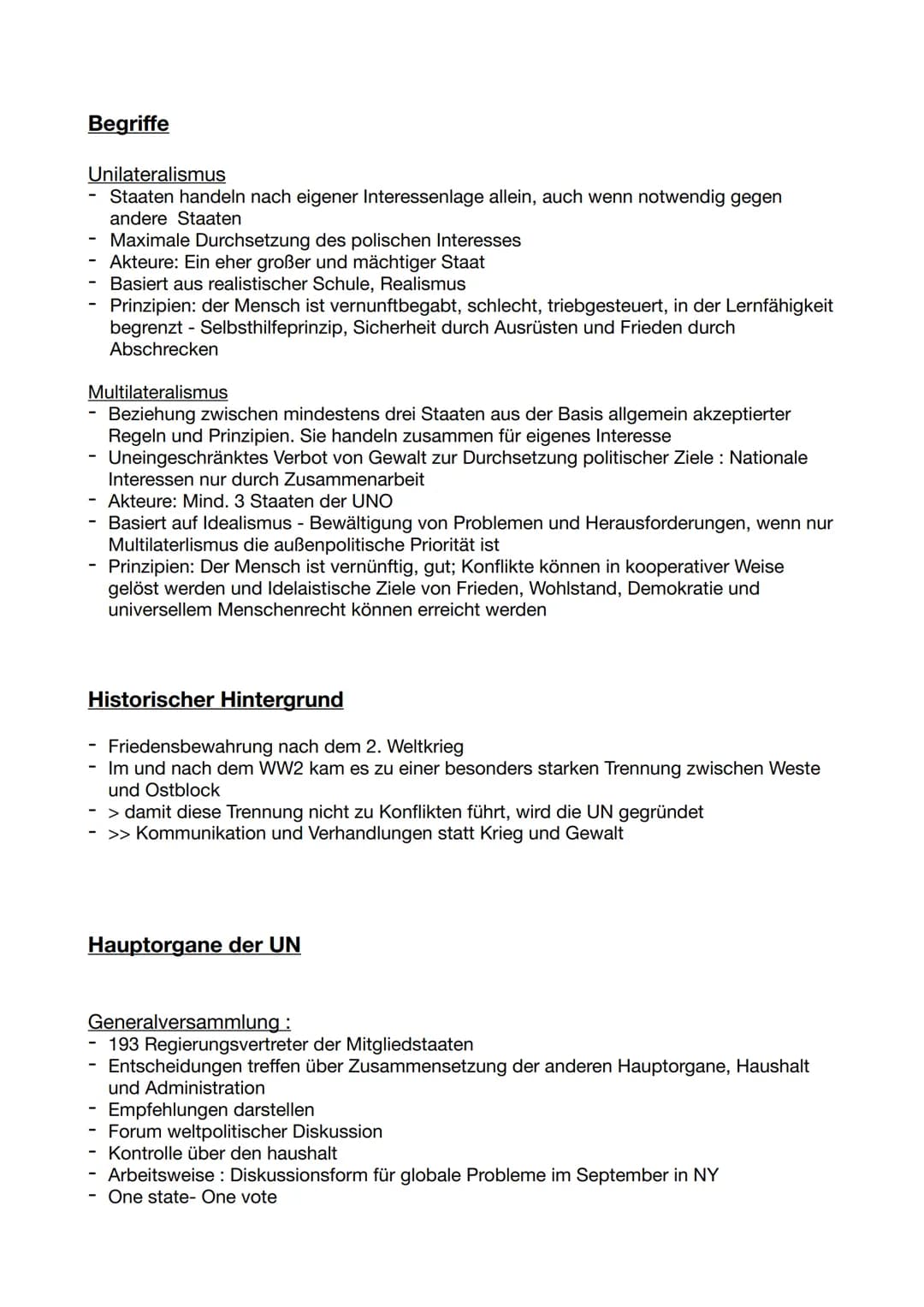 UN - Vereinigten Nationen
Aufgaben:
internationale Sicherheit und Weltfrieden gewähren
Handelt und greift bei der Bedrohung internationaler 