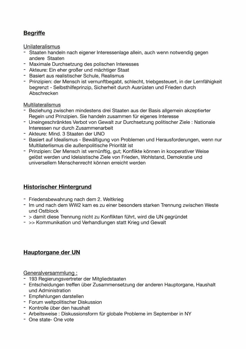 UN - Vereinigten Nationen
Aufgaben:
internationale Sicherheit und Weltfrieden gewähren
Handelt und greift bei der Bedrohung internationaler 