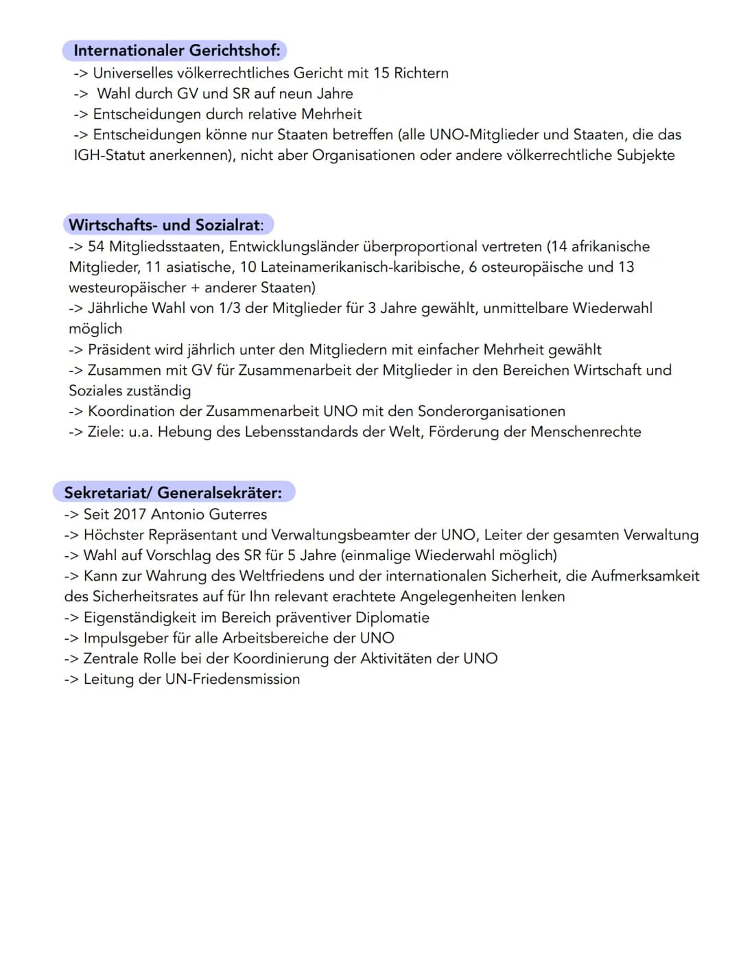 Ziele der Vereinten Nationen (UN/UNO) gemäß UN-Charta sowie Hauptorgane
Allgemein:
-> Unterzeichnung der Charta (Grundsatzerklärung) am 26. 