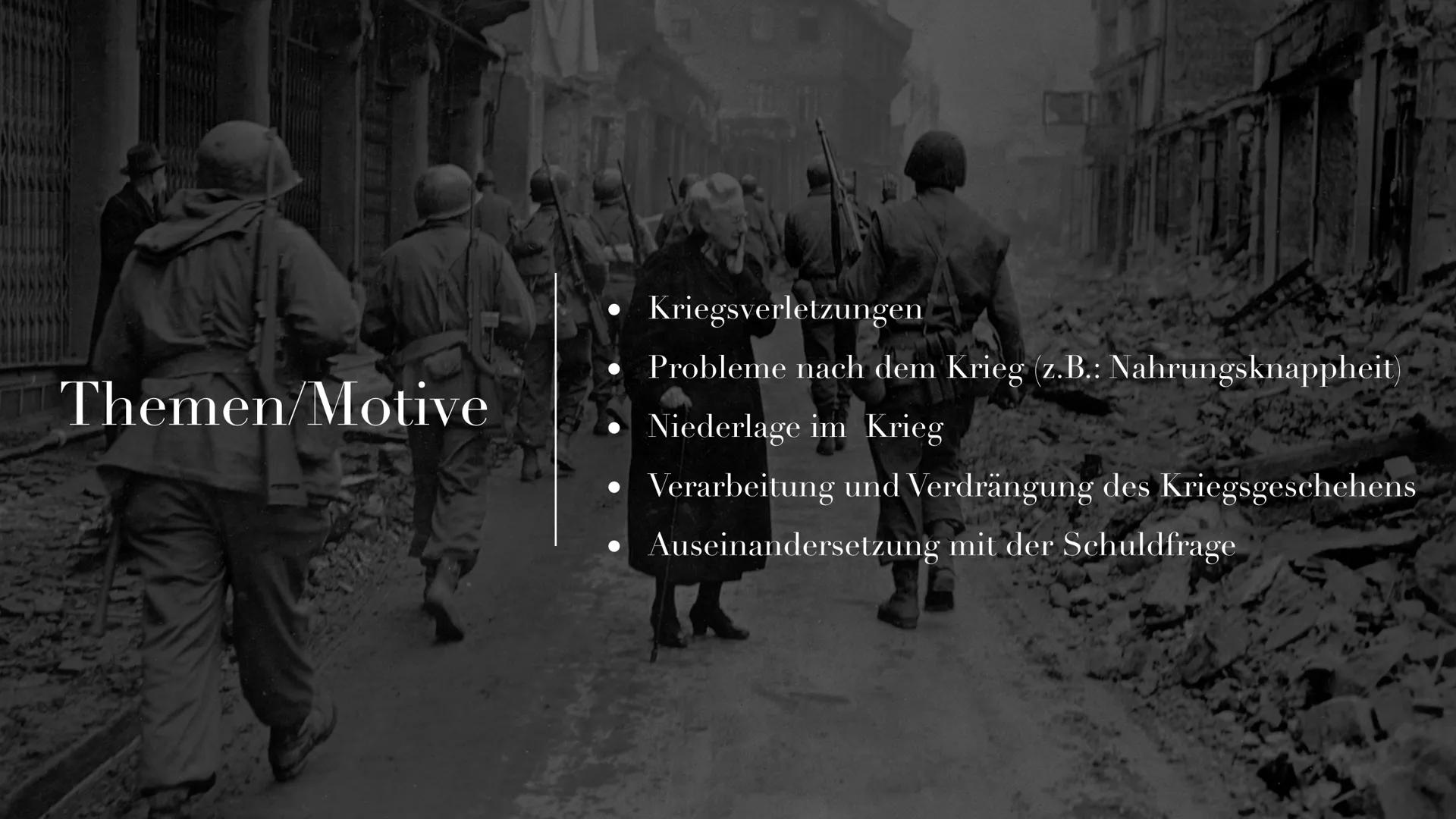 Nachkriegsliteratur Übersicht:
Historischer Hintergrund
Themen/Motive
Epochenmerkmale
Vertreter/Werke der Nachkriegsliteratur
●
●
●
Gruppe 4