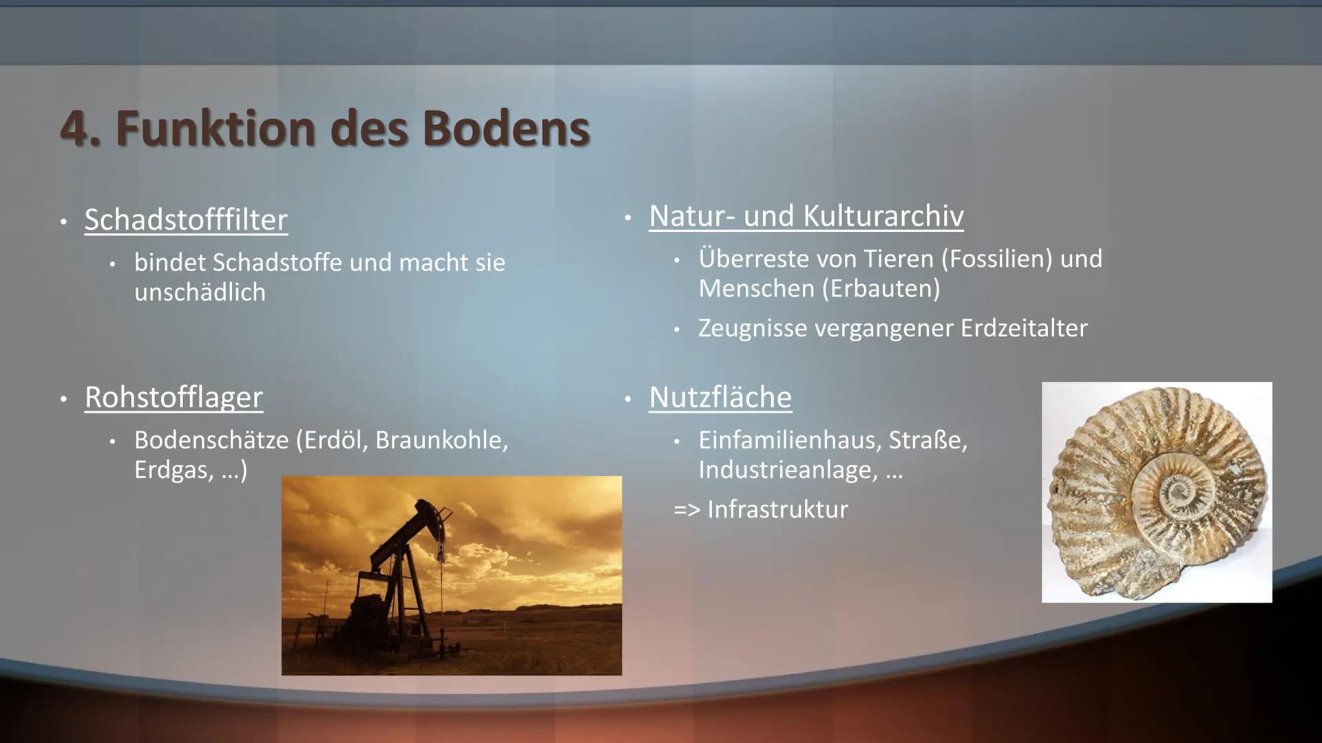 Boden ist Leben Gliederung
1. Übersicht der Bodenbestandteile
Bodenart
2.
3.
4.
5.
6.
Der Humus
Funktion des Bodens
Aufbau des Bodens/Bodenp