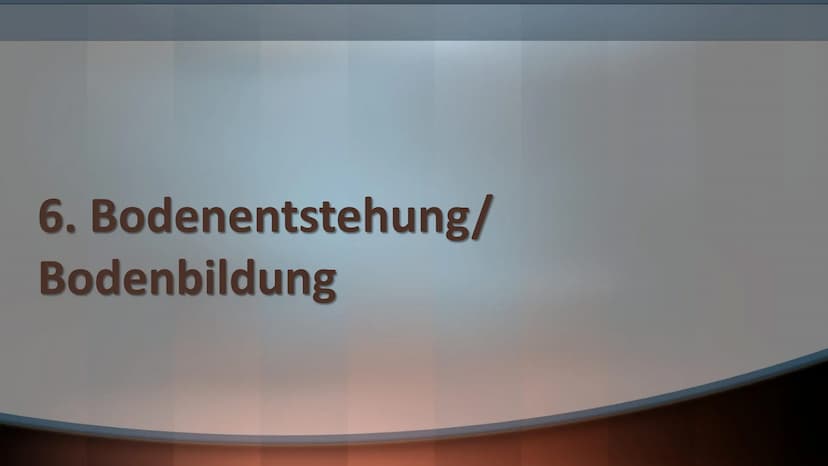 Boden ist Leben Gliederung
1. Übersicht der Bodenbestandteile
Bodenart
2.
3.
4.
5.
6.
Der Humus
Funktion des Bodens
Aufbau des Bodens/Bodenp