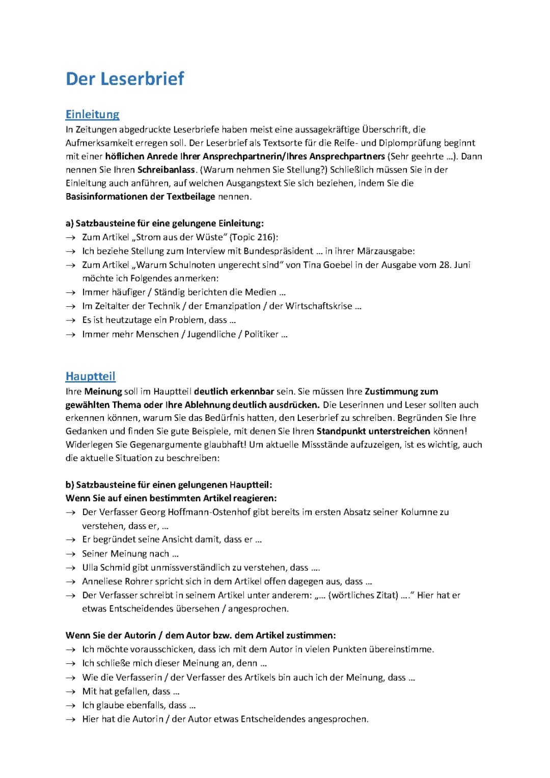 Der Leserbrief 