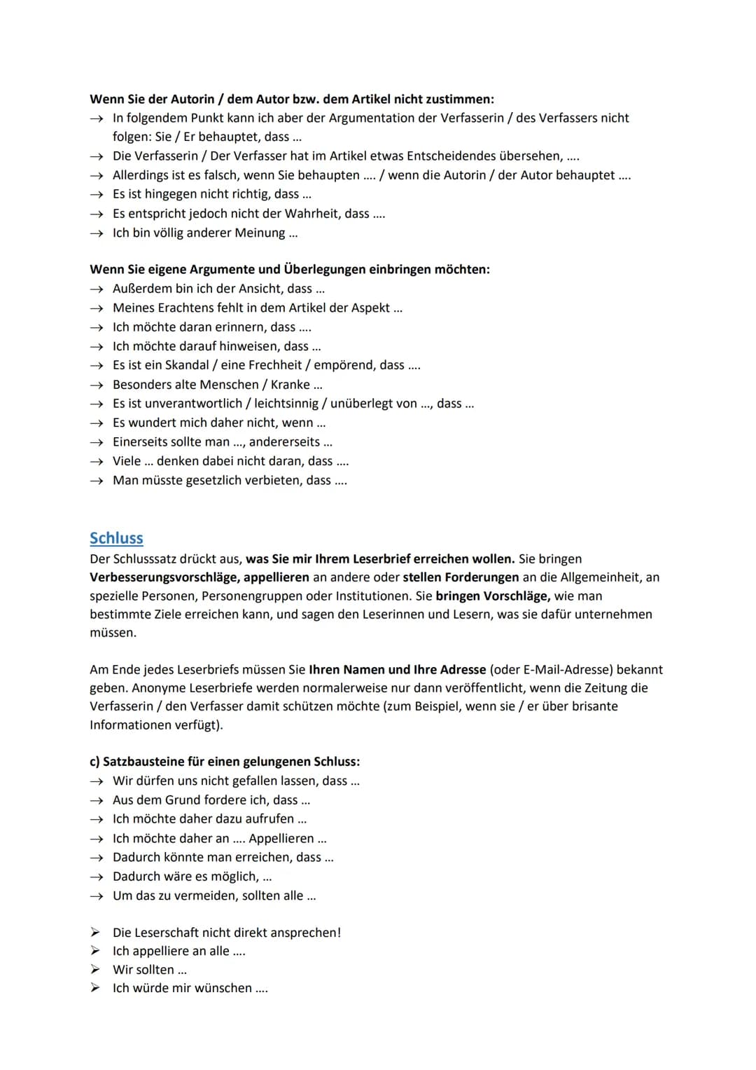 Der Leserbrief
Einleitung
In Zeitungen abgedruckte Leserbriefe haben meist eine aussagekräftige Überschrift, die
Aufmerksamkeit erregen soll