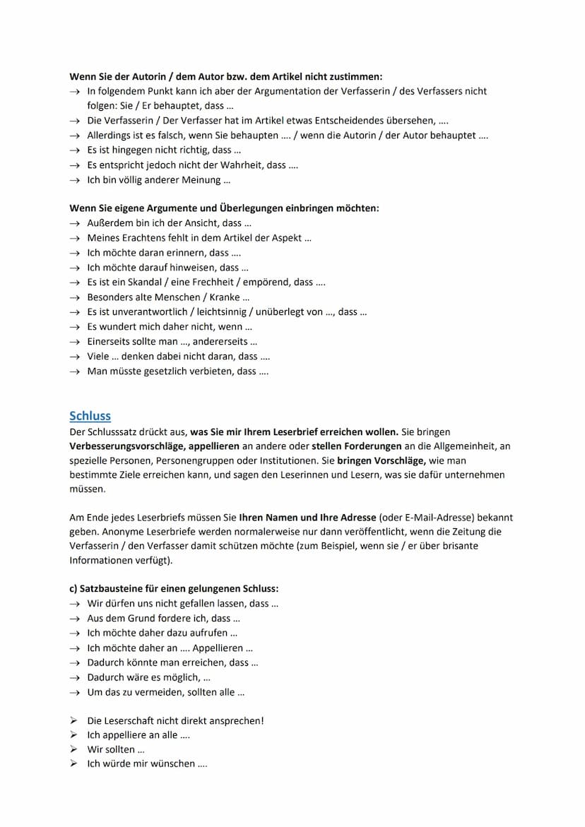 Der Leserbrief
Einleitung
In Zeitungen abgedruckte Leserbriefe haben meist eine aussagekräftige Überschrift, die
Aufmerksamkeit erregen soll
