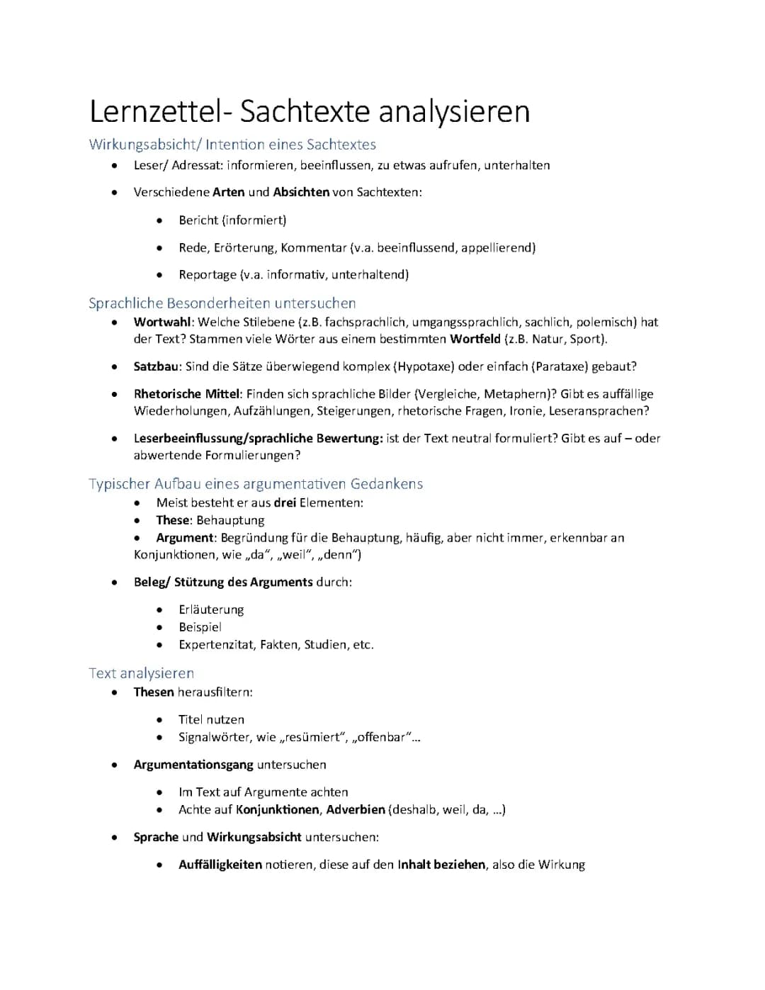 Leidfaden zur Analyse eines Sachtextes 