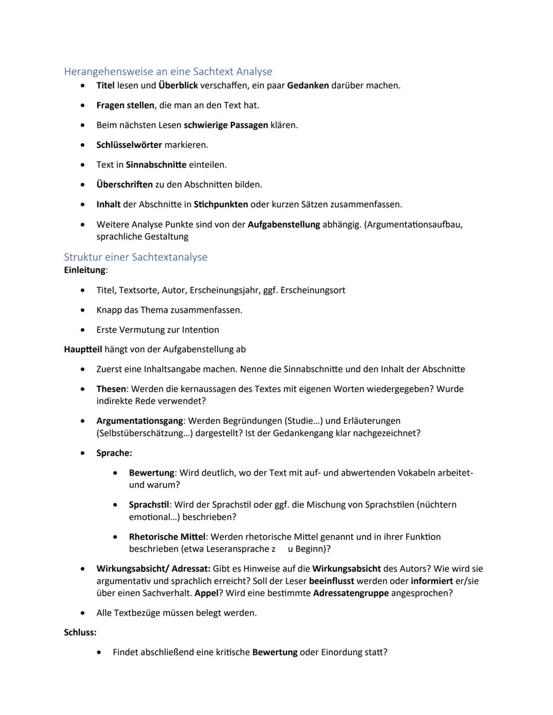 Lernzettel-Sachtexte analysieren
Wirkungsabsicht/ Intention eines Sachtextes
●
Leser/ Adressat: informieren, beeinflussen, zu etwas aufrufen
