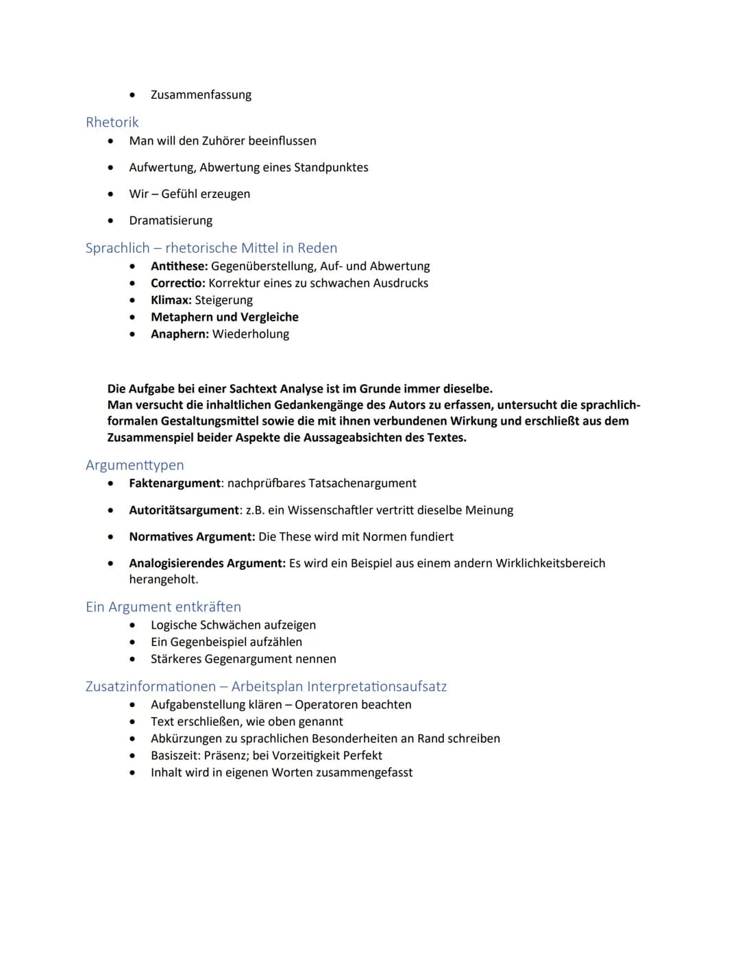 Lernzettel-Sachtexte analysieren
Wirkungsabsicht/ Intention eines Sachtextes
●
Leser/ Adressat: informieren, beeinflussen, zu etwas aufrufen