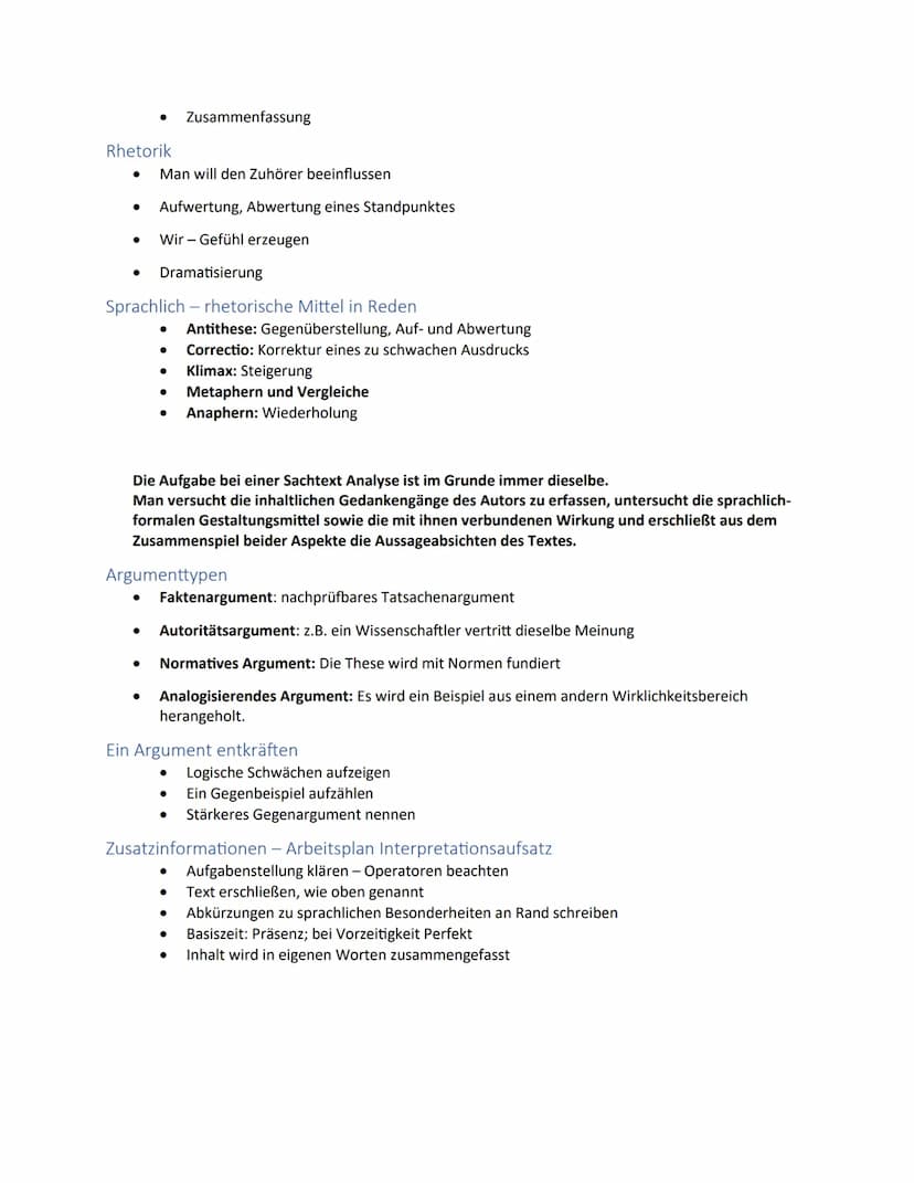 Lernzettel-Sachtexte analysieren
Wirkungsabsicht/ Intention eines Sachtextes
●
Leser/ Adressat: informieren, beeinflussen, zu etwas aufrufen