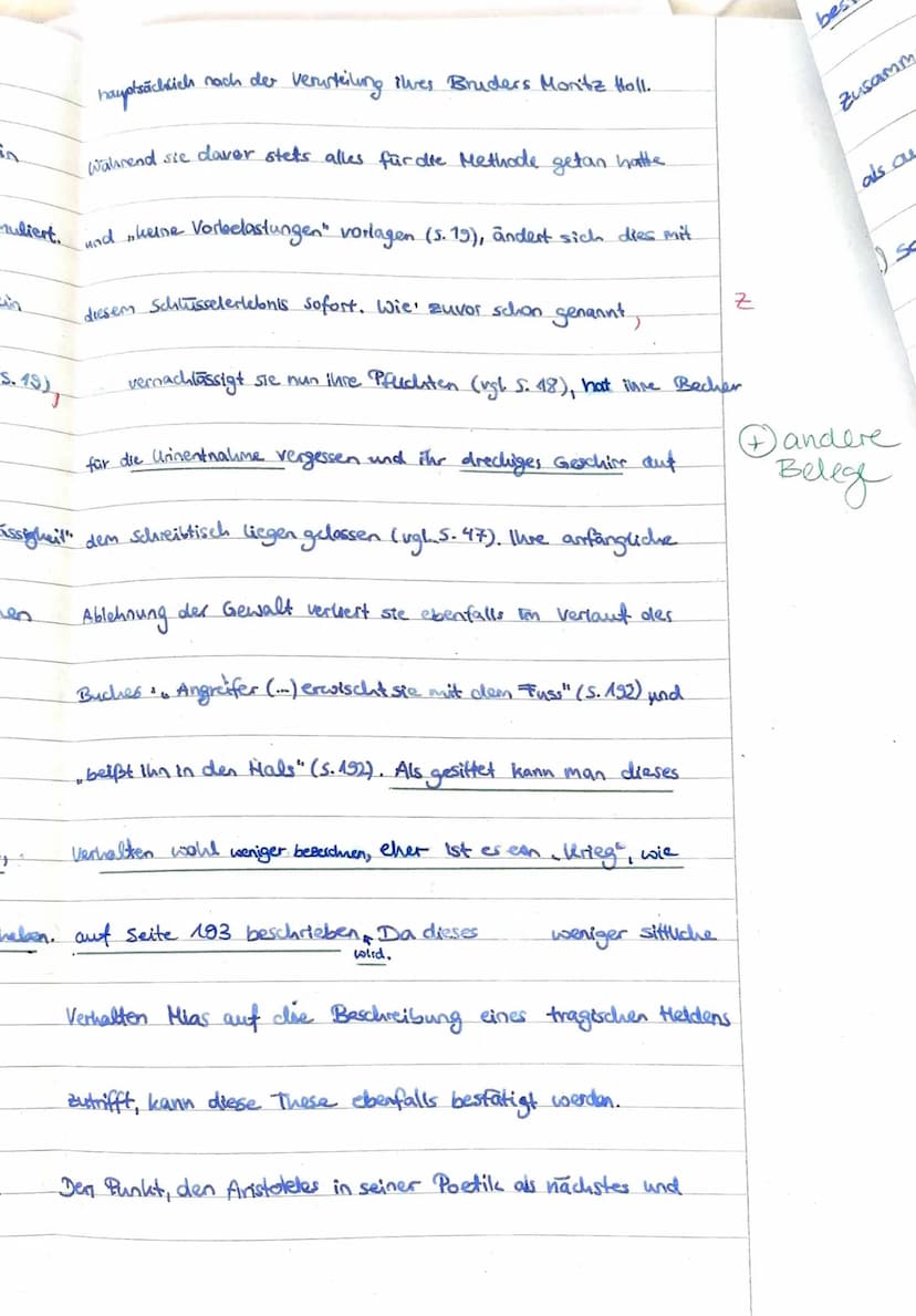 €
is
25
30
15
20
LK Deutsch, 2. Klausur
Literarische Erörterung
[...] Die tragische Wirkung tritt dadurch ein, daß der Held in der Handlung 