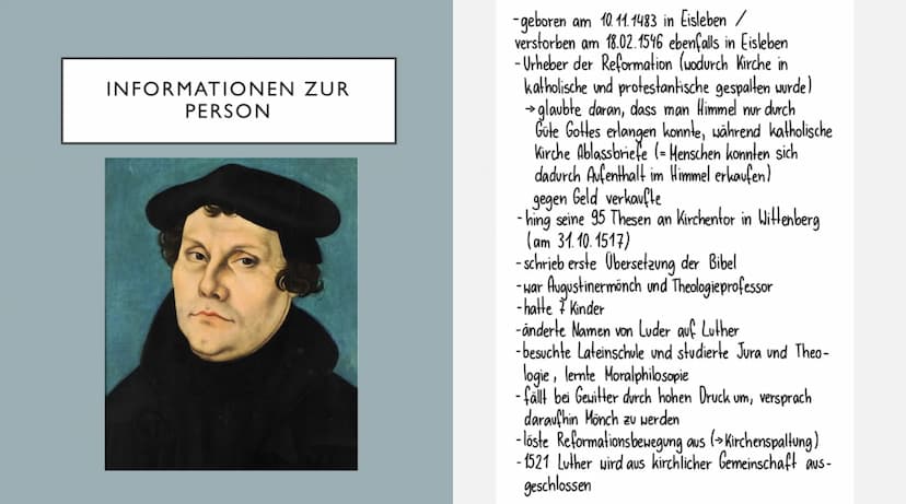 
<p>Martin Luther wurde am 10.11.1483 in Eisleben geboren und verstarb am 18.02.1546 ebenfalls in Eisleben. Er war der Urheber der Reformati