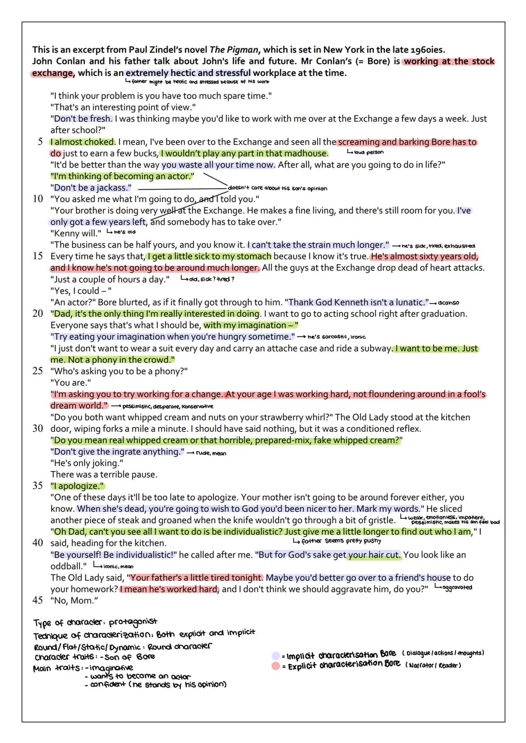 Step 1: Identify the character you have to analyze.
Read the text one more time and highlight any paragraphs in which your character is invo