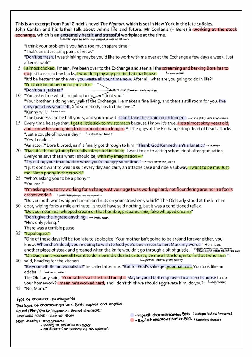 Step 1: Identify the character you have to analyze.
Read the text one more time and highlight any paragraphs in which your character is invo