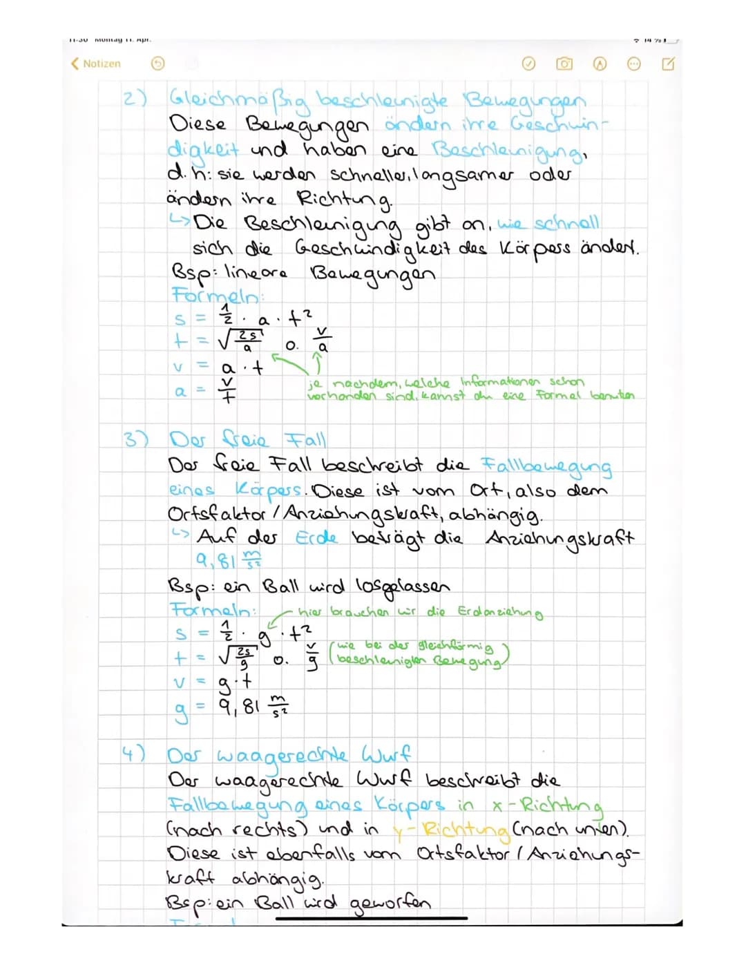 Zeichen:
S + >
a
Strecke
Zeit
Geschwindigkeit
<> da: v= //
Bewegungen
Beschleunigung Einheit:
<> da: a ===>m
g= Ortsfaktor Erde
->
S+ >o
a =