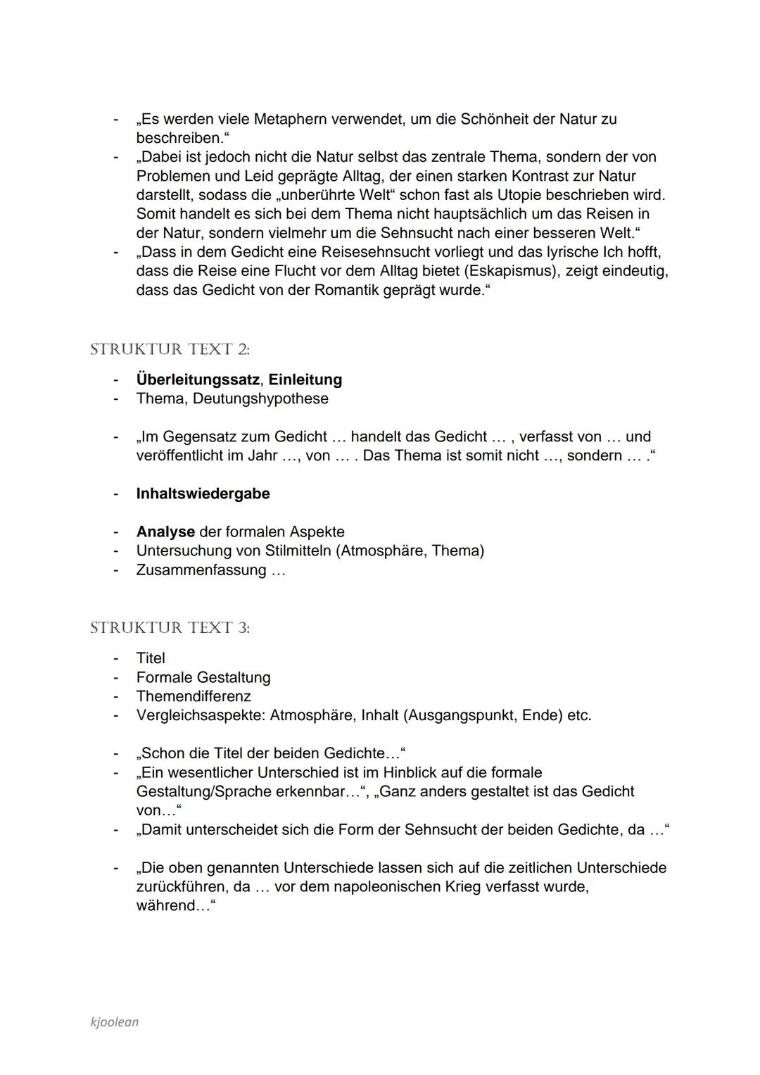 DEUTSCH GEDICHTSANALYSE/-VERGLEICH:
STRUKTUR
INTRODUKTION:
„Die Gedichte von... und... entstammen beide der Epoche der ... ."
„Dass beide Ge