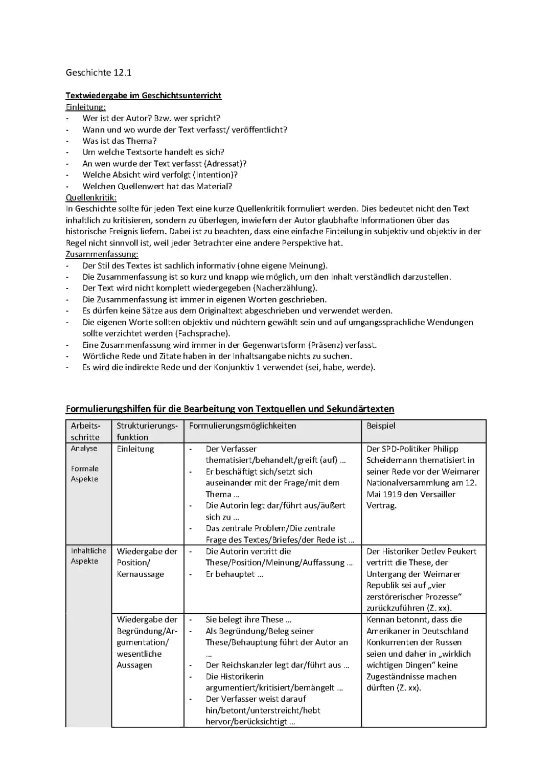 Quellenanalyse Geschichte + Formulierungshilfen PDF und Beispiele