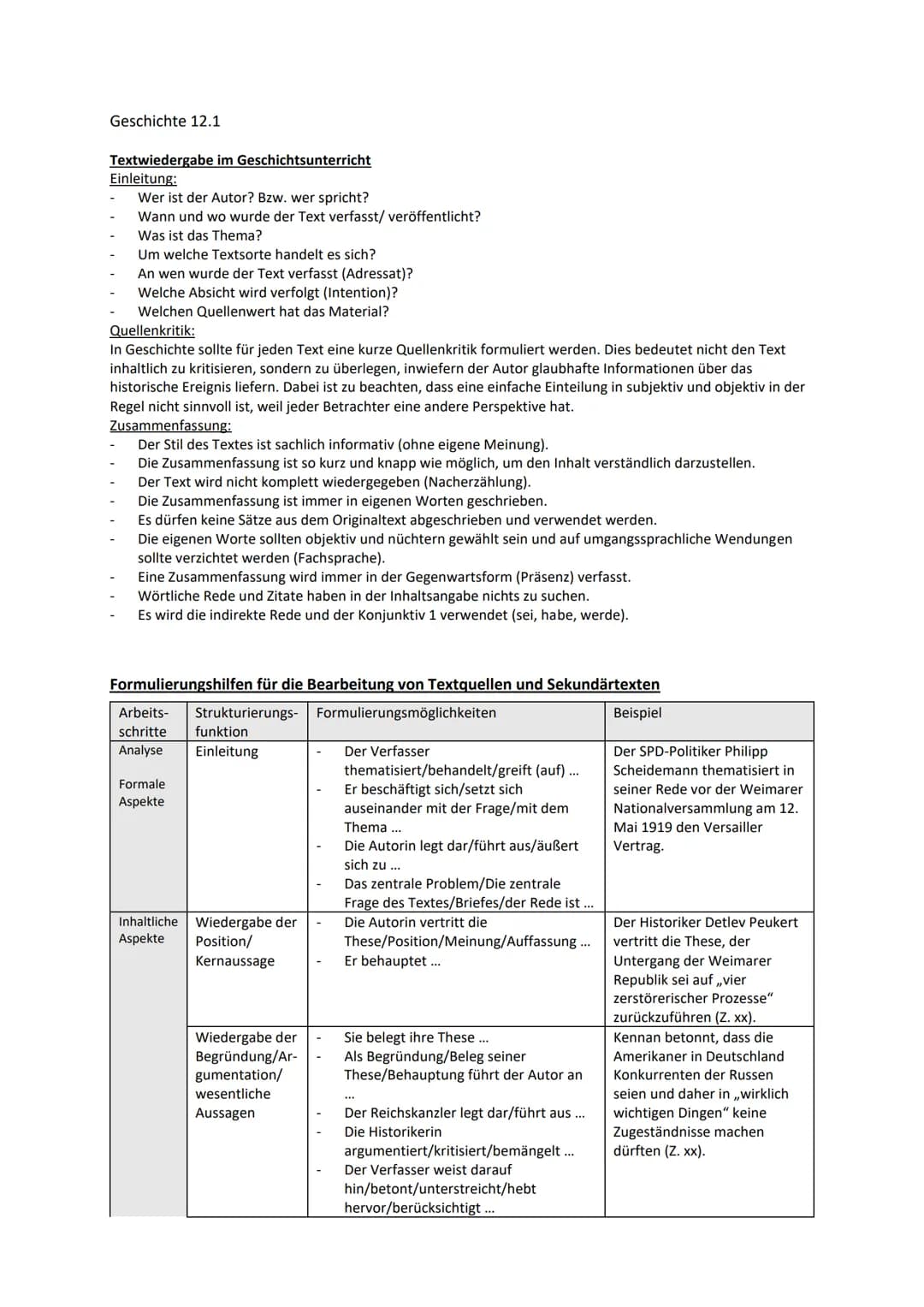 Geschichte 12.1
Textwiedergabe im Geschichtsunterricht
Einleitung:
Wer ist der Autor? Bzw. wer spricht?
Wann und wo wurde der Text verfasst/