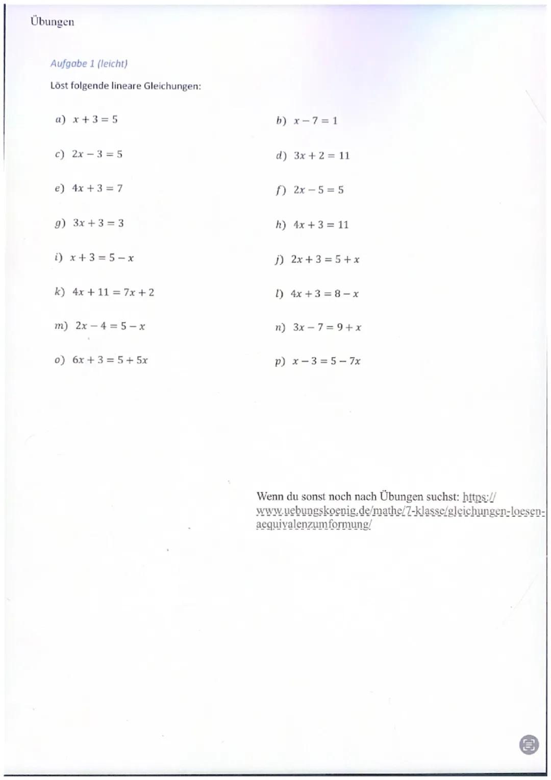 # Gleichungen mit Äquivalentzumformungen lösen

Erklärung

Durch äquivalenzumformungen kannst du Gleichungen verändern, ohne deren Lösungsme
