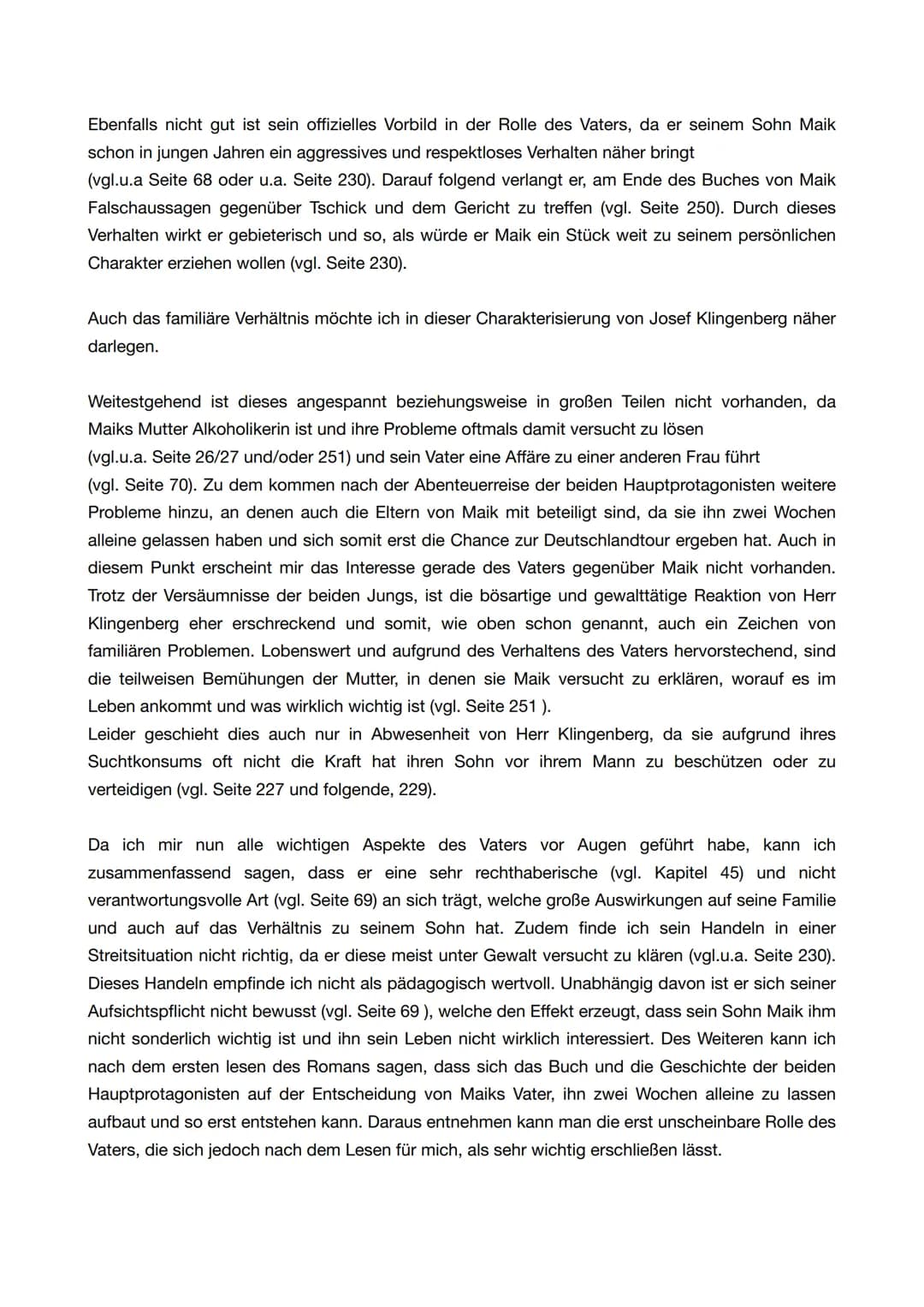 Tschick Charakterisierung: Josef, Frau und Herr Klingenberg und Maiks Vater