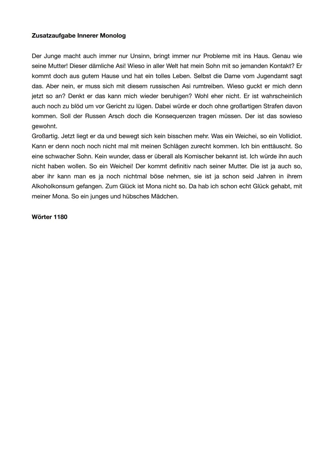 Langzeitaufgabe Charakterisierung von Maiks Vater
Von Josefine Salzmann
Im folgenden Text möchte ich den Charakter Herr Klingenberg aus dem 