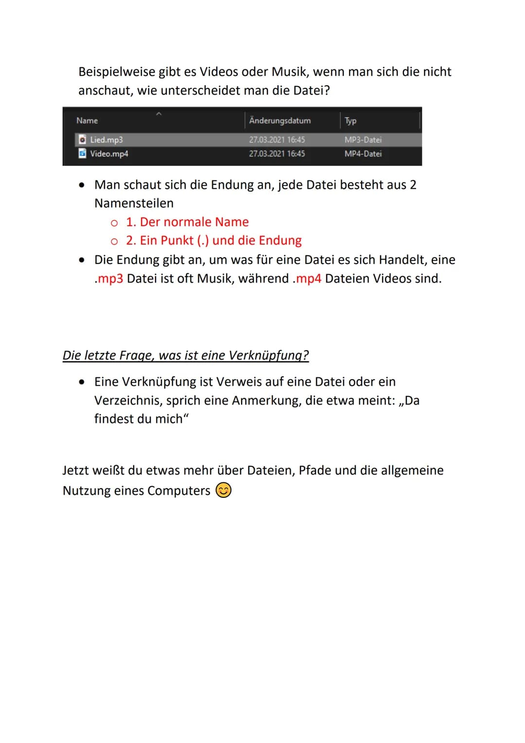 Zusammenfassung Informatik (Leichte
Nutzung von Windows)
Zuerst muss man das Pfad/Verzeichnis System erklären:
Datei Start Freigeben Ansicht