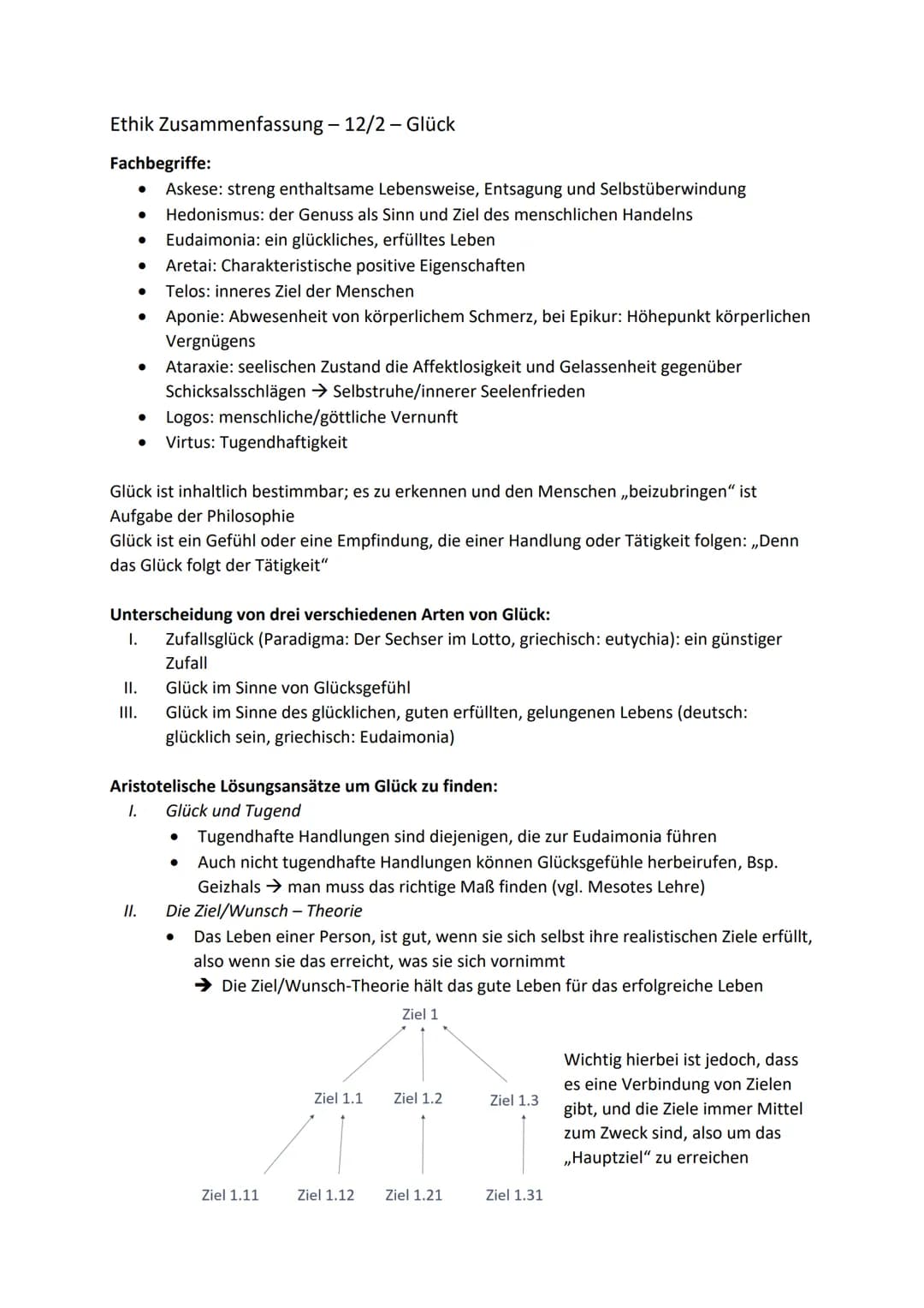 Ethik Zusammenfassung - 12/2 - Glück
Fachbegriffe:
Askese: streng enthaltsame Lebensweise, Entsagung und Selbstüberwindung
● Hedonismus: der