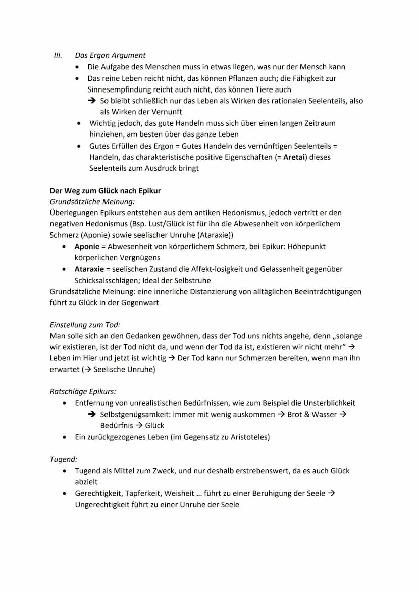 Ethik Zusammenfassung - 12/2 - Glück
Fachbegriffe:
Askese: streng enthaltsame Lebensweise, Entsagung und Selbstüberwindung
● Hedonismus: der