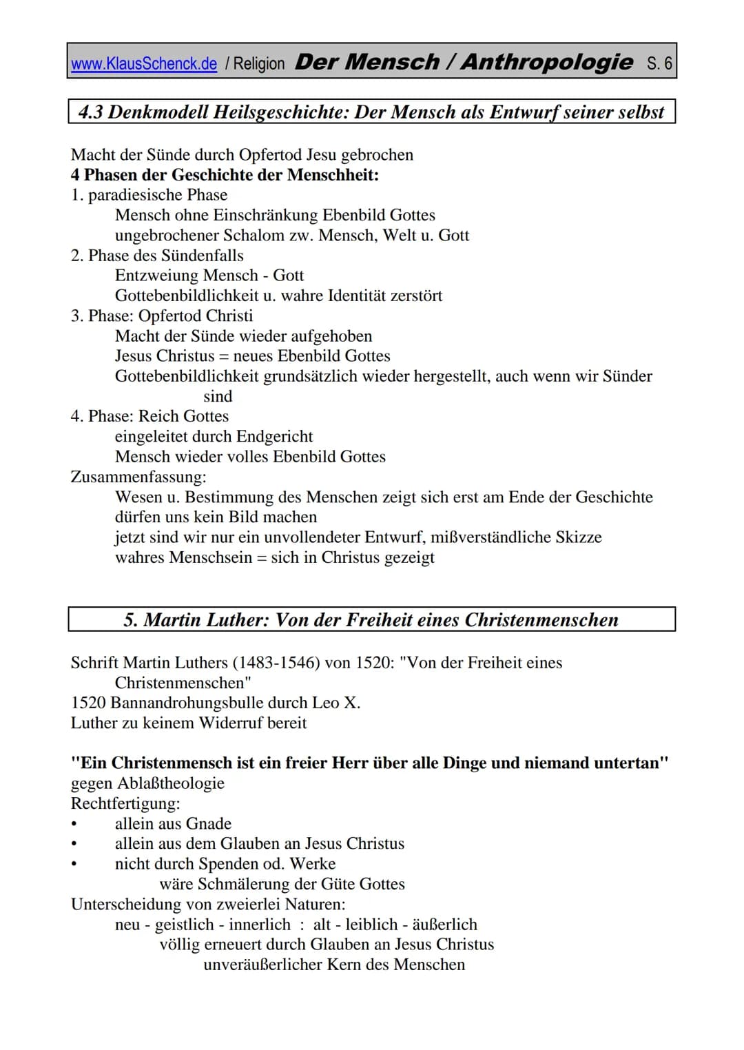 www.KlausSchenck.de / Religion Der Mensch / Anthropologie S. 1
jeder Vorstellung
Anthropologie / Der Mensch
Peter Kliemann: "Glauben ist men